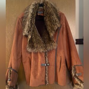 Fabulous Furs Tan Faux Fur Trimmed Jacket